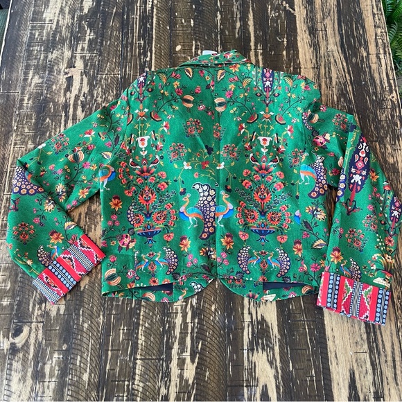 BENARES 💕 Kelly Green Boho Paisley Jacket Blazer Coat - MEDIUM - Picture 15 of 17